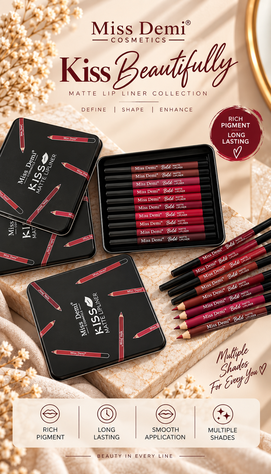 Miss Demi Kiss Matte Lipliner 12- Pcs Set