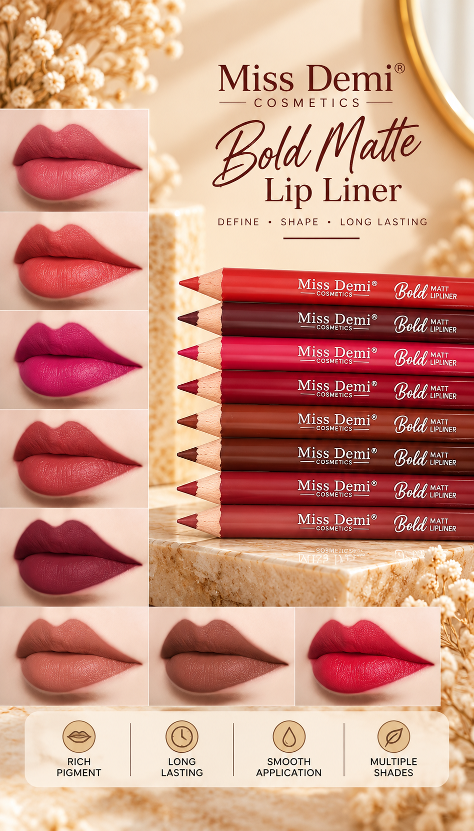 Miss Demi Kiss Matte Lipliner 12- Pcs Set