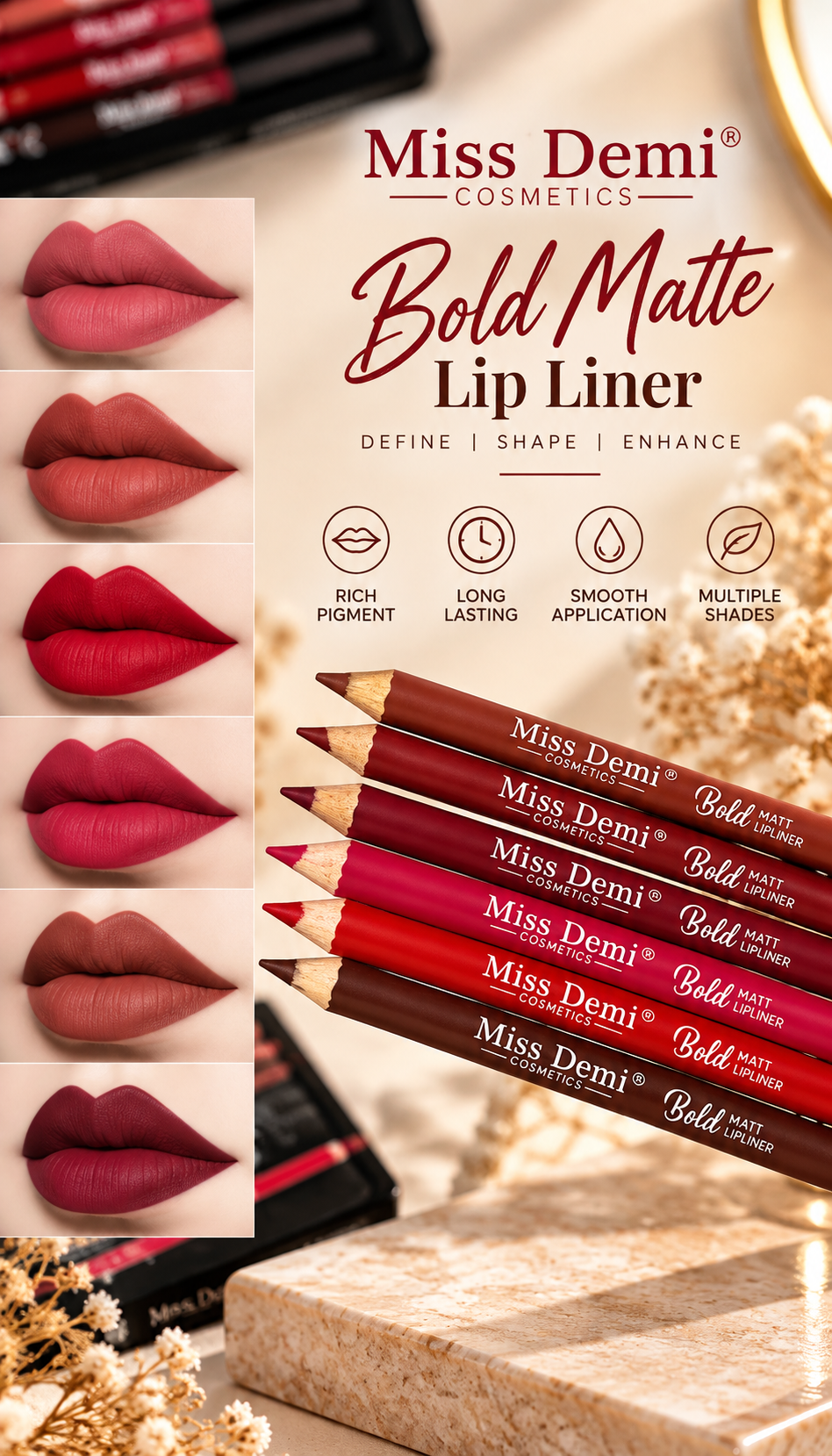 Miss Demi Kiss Matte Lipliner 12- Pcs Set